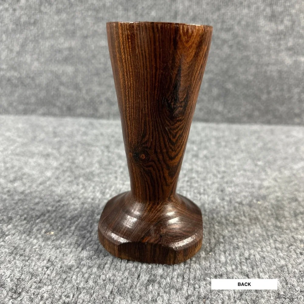 Vintage Handcrafted Wooden‎ Bud Vase Small Brown Trumpet Table Decor